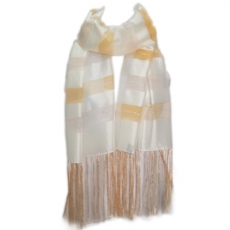 White Italian silk scarf with long fringes and silver lurex