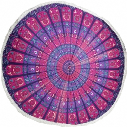 Indigo με φουξ στρόγγυλη Ινδική βαμβακερή πετσέτα θαλάσσης Mandala με boho print
