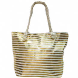 Τσάντα θαλάσσης με εκρού και χρυσές ρίγες