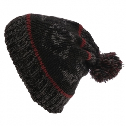 Charcoal unisex beanie with tassel and linear print