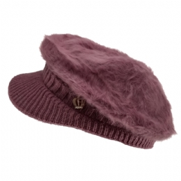 Plain colour fake fur cap with crown pin