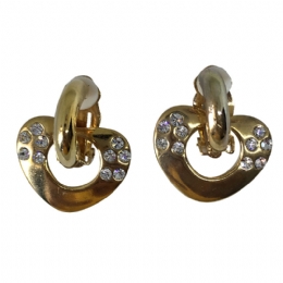 Κρεμαστές καρδιές κλιπ σκουλαρίκια με στρας