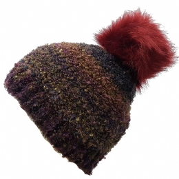 Γυναικείος μπουκλέ σκούφος με μπορντό μεγάλη φούντα