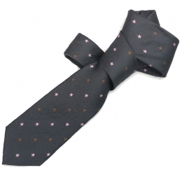 Charcoal embossed tie with pink and beige small stars