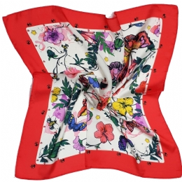 White and red floral neckerchief with silk