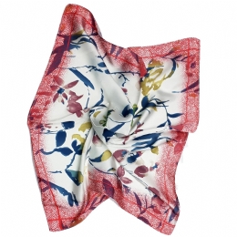 White and red abstract design floral neckerchief with silk