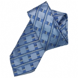 Light blue embossed checkered tie with rhombus