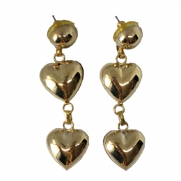 Gold earrings with hanging hearts