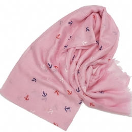 Plain colour wide scarf with small curved anchors  