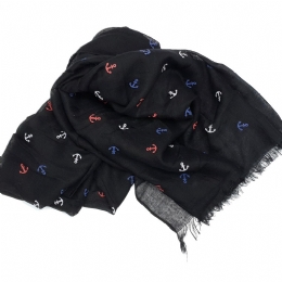 Φαρδύ μονόχρωμο φουλάρι με μικρές ανάγλυφες άγκυρες 