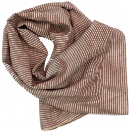 Italian cotton square scarf with thin burgundy and white stripes 