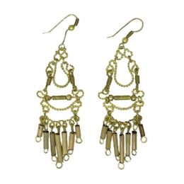 Retro matte gold earrings Sophia with bamboo details 