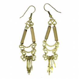 Retro matte gold earrings Alice with bamboo details 