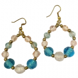 Hanging hoop earrings with colourful stones and beads