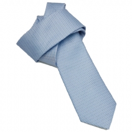 Light blue very narrow tie with diagonal stripes and blue dots 
