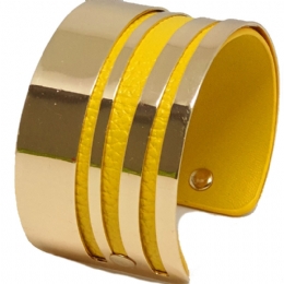 Κίτρινο βραχιόλι croco χρυσό μεταλικό πλέγμα stripes