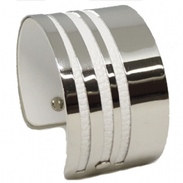 Λευκό βραχιόλι croco ασημί μεταλικό πλέγμα stripes