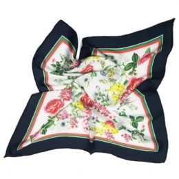 Black and white neckerchief with silk and colourful flowers