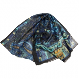 Indigo blue and black Paisley print wide Italian scarf
