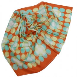 Orange modal and cotton Italian scarf with white, pistachio and lime dots