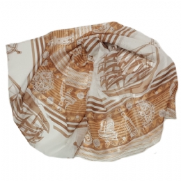 White and honey wide Italian scarf with ships