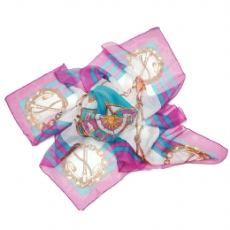 Fuxia, tirquise and white Italian chiffon square scarf with anchors