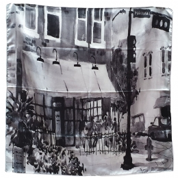 Black and white Italian satin square scarf City life