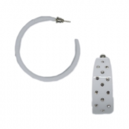 Λευκοί πλαστικοί μεγάλοι κρίκοι σκουλαρίκια με στρας