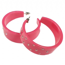 Λευκοί πλαστικοί μεγάλοι κρίκοι σκουλαρίκια με στρας