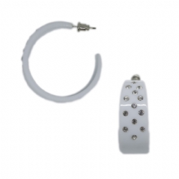 White plastic medium hoop earrings with strass