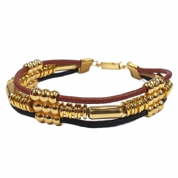 Τριπλό βραχιόλι με ταμπά και μαύρο δερματάκι και χρυσά dots