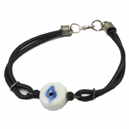 Διπλό βραχιόλι σιλικόνης με λευκό γυάλινο μάτι γούρι