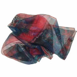 Ιταλικό μπλε με κόκκινο φαρδύ φουλάρι Fleur de Lys