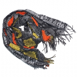 Grey - black soft snake print pashmina with coloured patches 