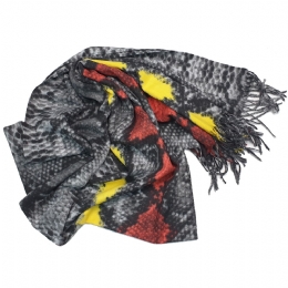 Γκριζόμαυρη μαλακή πασμίνα φίδι με χρωματιστά patches