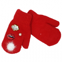 Παιδικά γάντια χούφτες με περλίτσες, χειλάκια και pom pom 