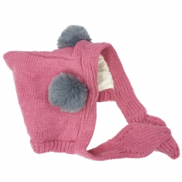 Μονόχρωμος πλεκτός παιδικός σκούφος με pom-pom και fleece επένδυση