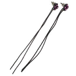 Strass earrings with long and thin black chains