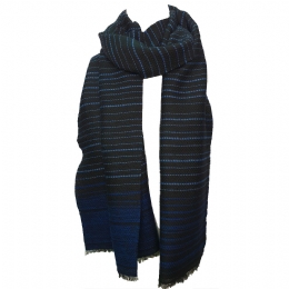 Black with royal blue horizontal thread unisex Italian wool and silk scarf