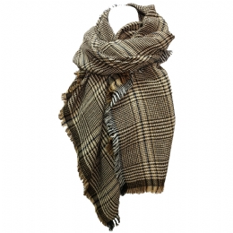 Μπεζ Pied de poule Ιταλική εσάρπα με χρωματιστές ρίγες