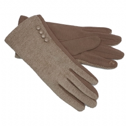 Elastic tweed gloves with buttons and cotton combination