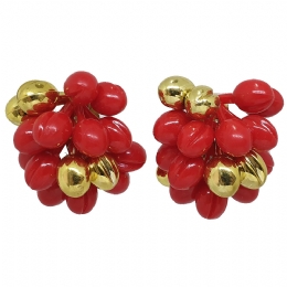 Fancy clip earrings with gold and red berries