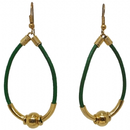 Σκουλαρίκια θηλιά από δέρμα και χρυσά μεταλλικά στοιχεία 