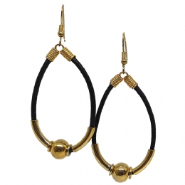 Σκουλαρίκια θηλιά από δέρμα και χρυσά μεταλλικά στοιχεία 