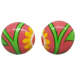 Wooden circle clip earrings with floral handpainted design