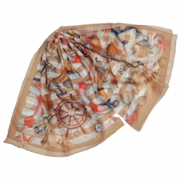 Λευκή και μπεζ ριγέ Ιταλική chiffon μαντήλα με ναυτικά σχέδια