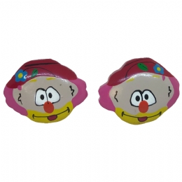 Wooden clip kid earrings clown with red hat
