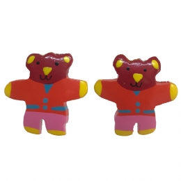 Wooden clip kid earrings Red teddy bear