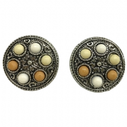Retro curved clip earrings with beige and cream beads 