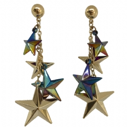 Long earrings with golden and opalescent stars